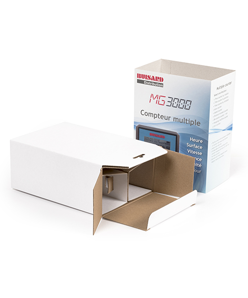 Packaging Buisard avec cales découpe carton ondulé